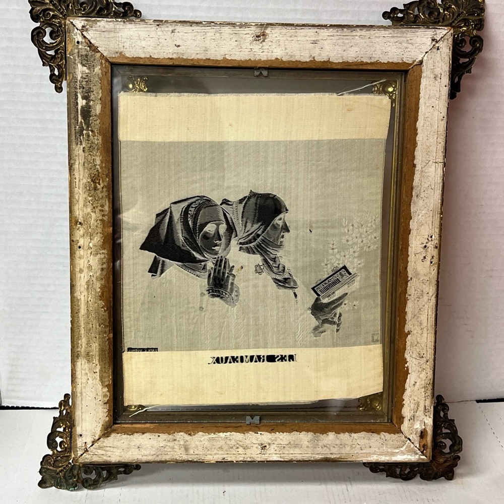 Rare antique French framed silk artwork embroidered artist signed collectible - Picture 13 of 14